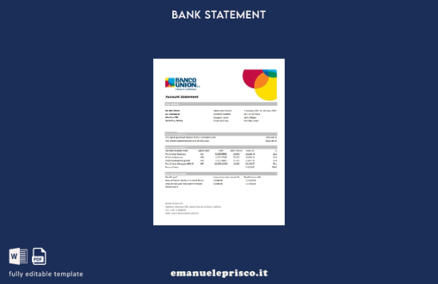 modello Excel di estratto conto bancario Bolivia Banco Union in stile verificato